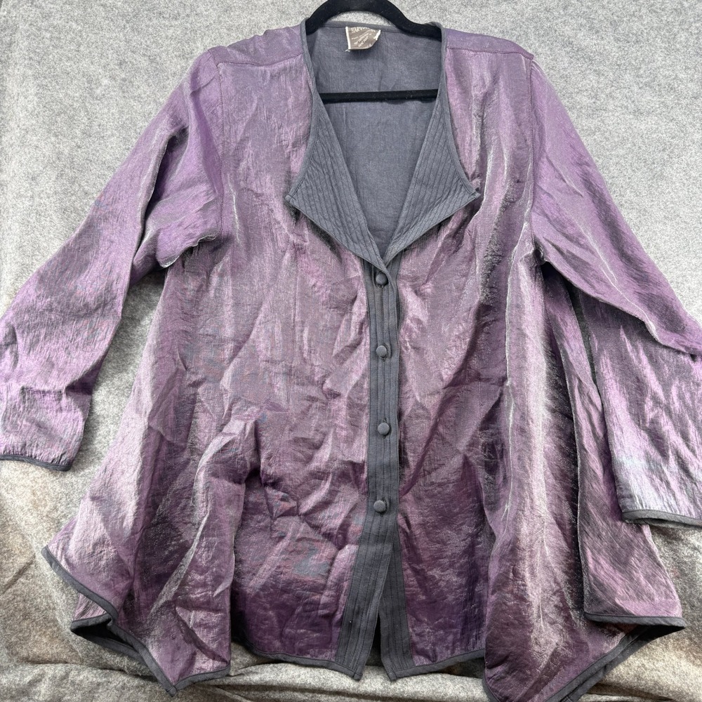 Harubella Swing Topโ Women XL Purple Iridescent Asymmetrical Button Up Jacket